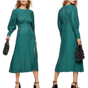 Topshop Fallen Long Sleeve Jacquard Midi Dress